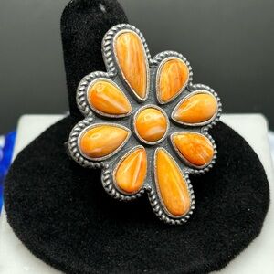 Fashion Cocktail Ring Orange Flower gunmetal gray #K22 size 9.75 10